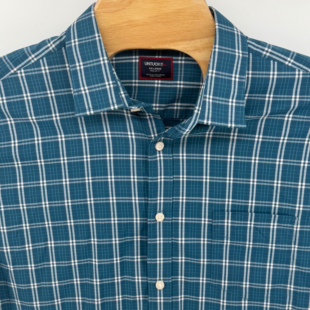 UNTUCKit Bolton Men's XX-Large Regular Fit Plaid Button Down Shirt 41628 Teal‎